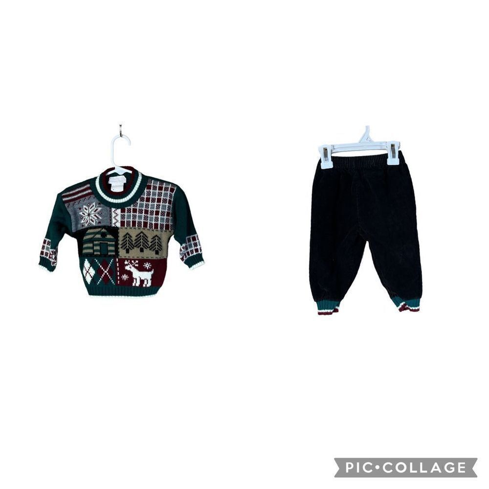 Vintage Club House 2 piece Christmas baby boy outfit, Christmas sweater‎ & pants